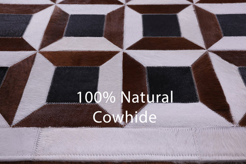 Brown & White Patchwork Natural Black Cowhide Rug - 7' 0