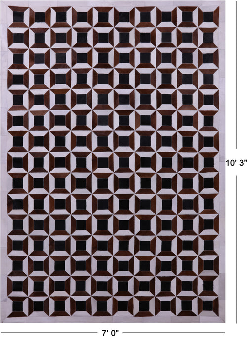 Brown & White Patchwork Natural Black Cowhide Rug - 7' 0