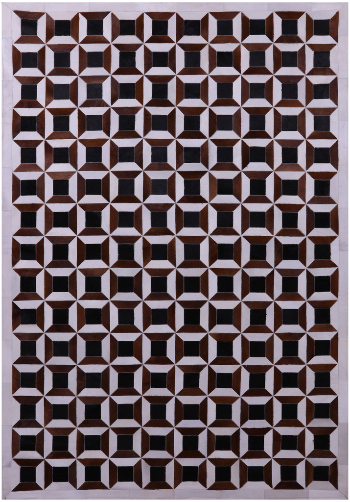 Brown & White Patchwork Natural Black Cowhide Rug - 7' 0" x 10' 3"