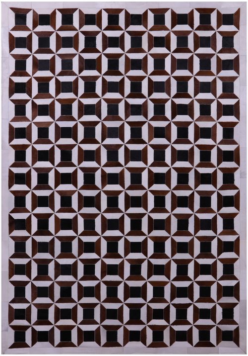 Brown & White Patchwork Natural Black Cowhide Rug - 7' 0
