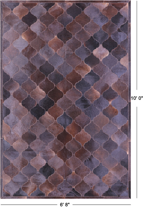 Lantern Tile Brown Patchwork Natural Cowhide Rug - 6' 8