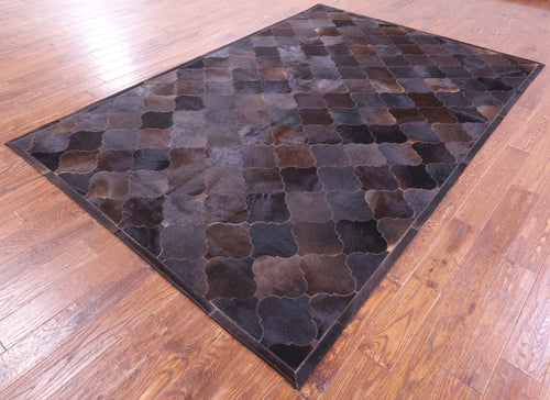 Lantern Tile Brown Patchwork Natural Cowhide Rug - 6' 8