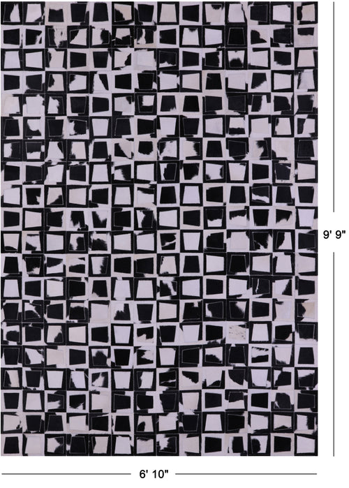 Wabi-Sabi Black & White Patchwork Natural Cowhide Rug - 6' 10