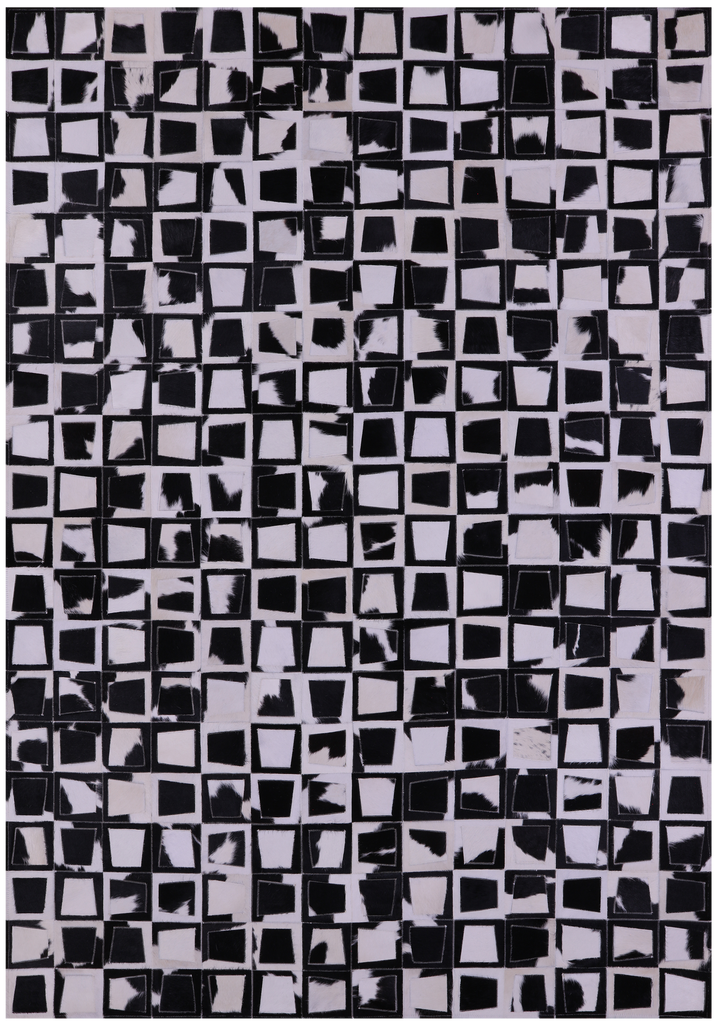 Wabi-Sabi Black & White Patchwork Natural Cowhide Rug - 6' 10" x 9' 9"