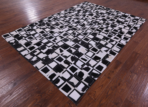 Wabi-Sabi Black & White Patchwork Natural Cowhide Rug - 6' 10