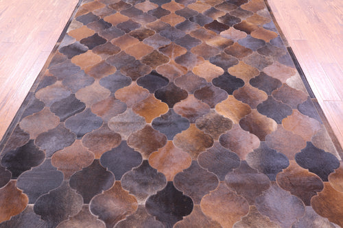 Lantern Tile Brown Patchwork Natural Cowhide Rug - 6' 8