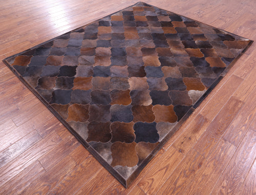 Lantern Tile Brown Patchwork Natural Cowhide Rug - 6' 8