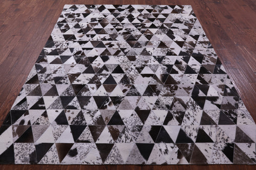 Black Brown & White Salt & Pepper Patchwork Natural Cowhide Rug - 6' 8