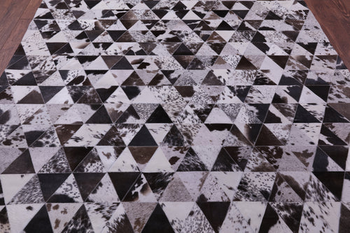 Black Brown & White Salt & Pepper Patchwork Natural Cowhide Rug - 6' 8