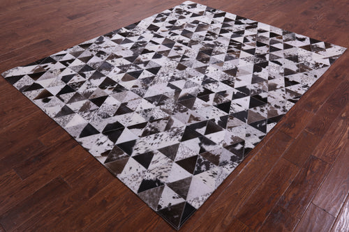 Black Brown & White Salt & Pepper Patchwork Natural Cowhide Rug - 6' 8