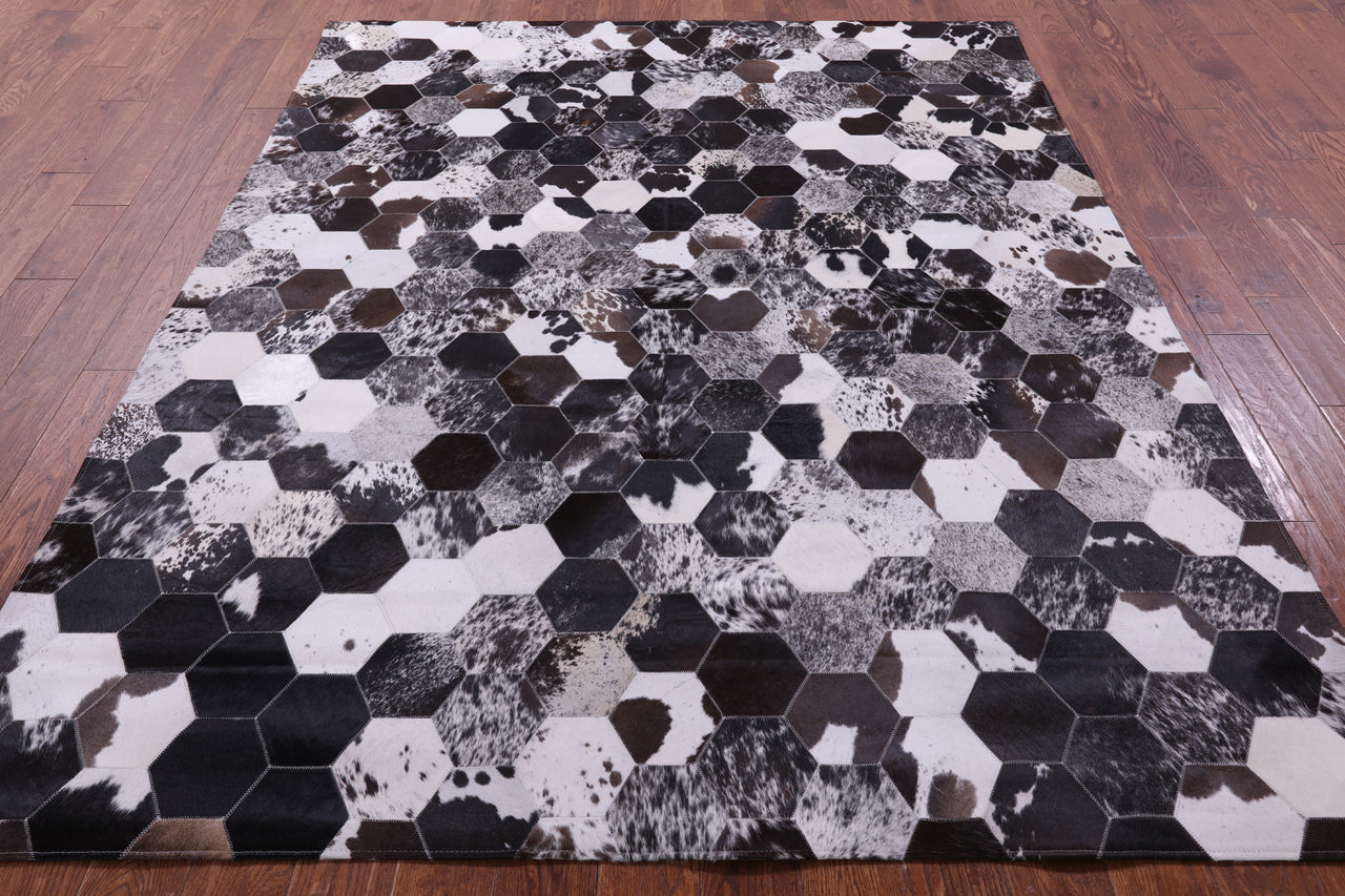 Black & White Patchwork Natural Cowhide Rug - 6' 8" x 8' 3"