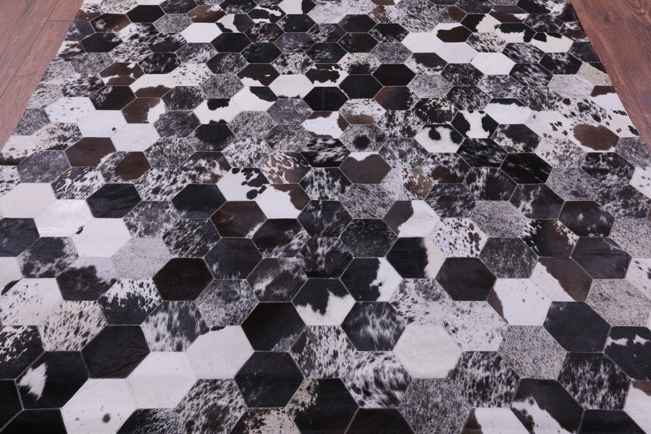 Black & White Patchwork Natural Cowhide Rug - 6' 8" x 8' 3"