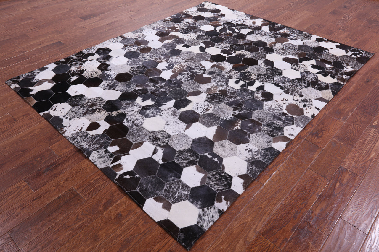 Black & White Patchwork Natural Cowhide Rug - 6' 8" x 8' 3"