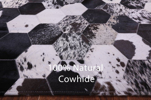 Black & White Patchwork Natural Cowhide Rug - 6' 8