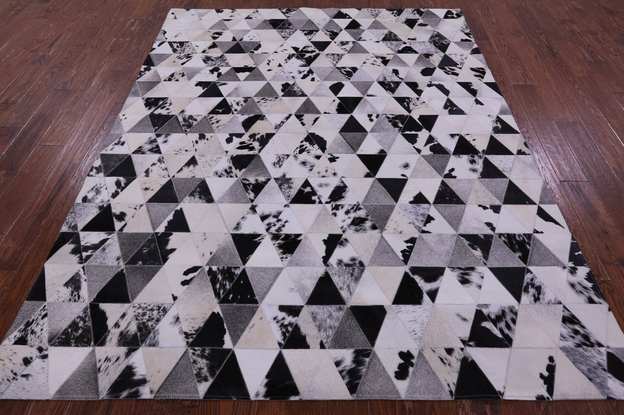 Black & White Patchwork Natural Cowhide Rug - 6' 9" x 8' 4"