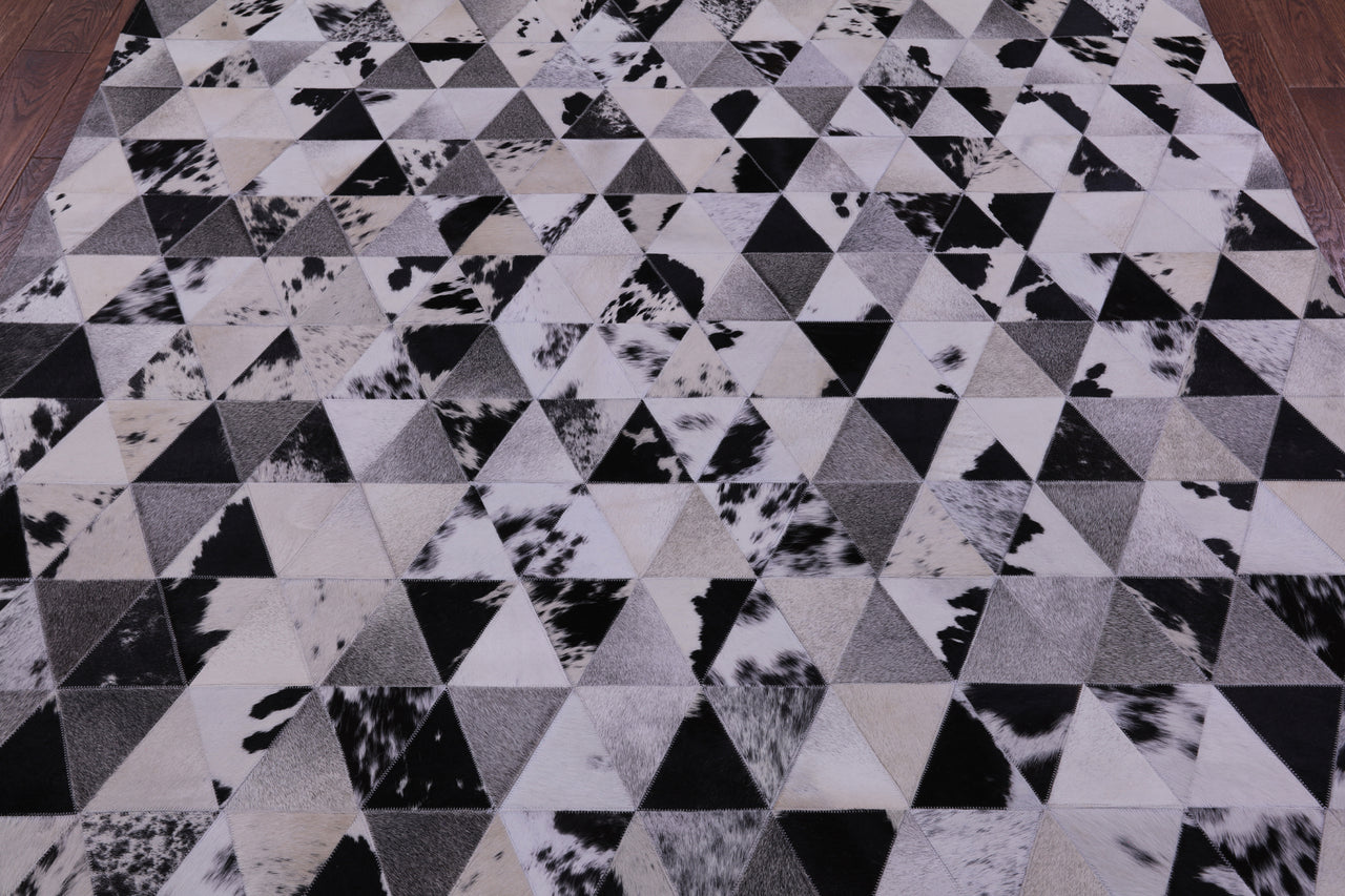 Black & White Patchwork Natural Cowhide Rug - 6' 9" x 8' 4"