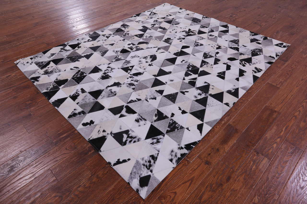 Black & White Patchwork Natural Cowhide Rug - 6' 9" x 8' 4"