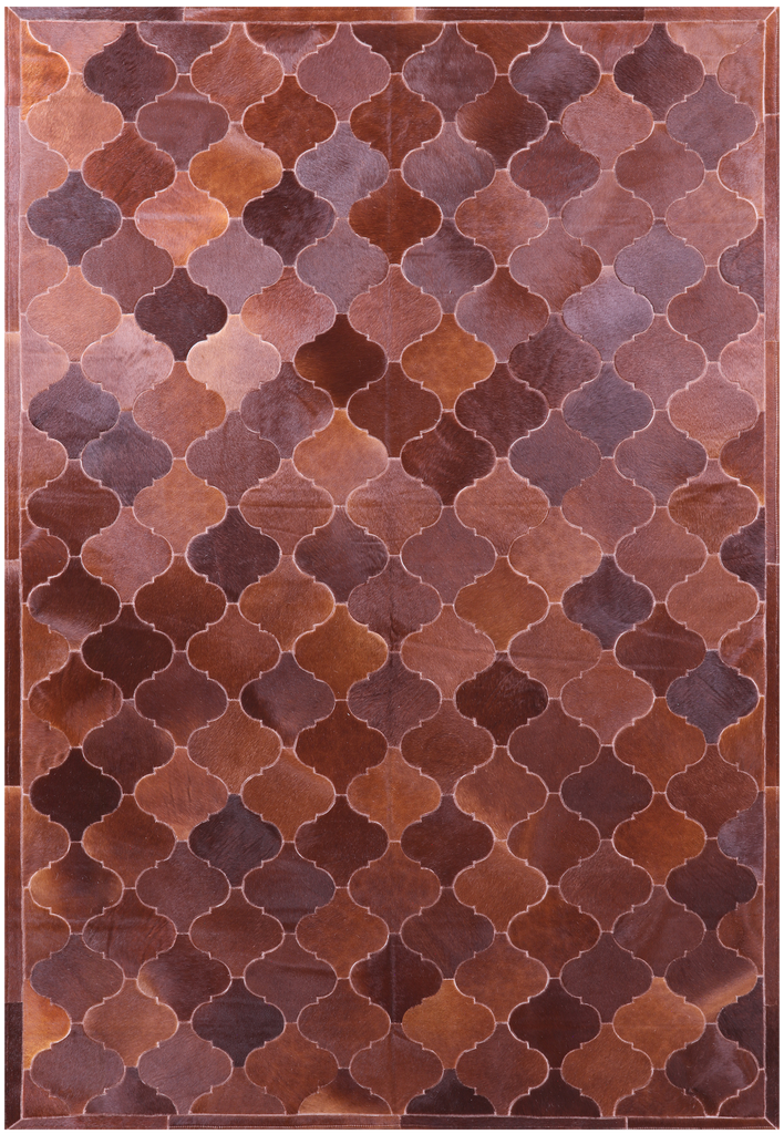Lantern Tile Brown Patchwork Natural Cowhide Rug - 6' 8" x 9' 10"