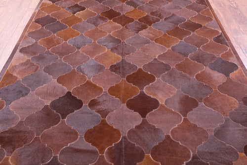 Lantern Tile Brown Patchwork Natural Cowhide Rug - 6' 8