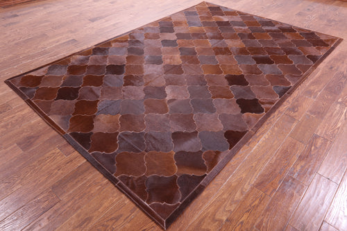 Lantern Tile Brown Patchwork Natural Cowhide Rug - 6' 8