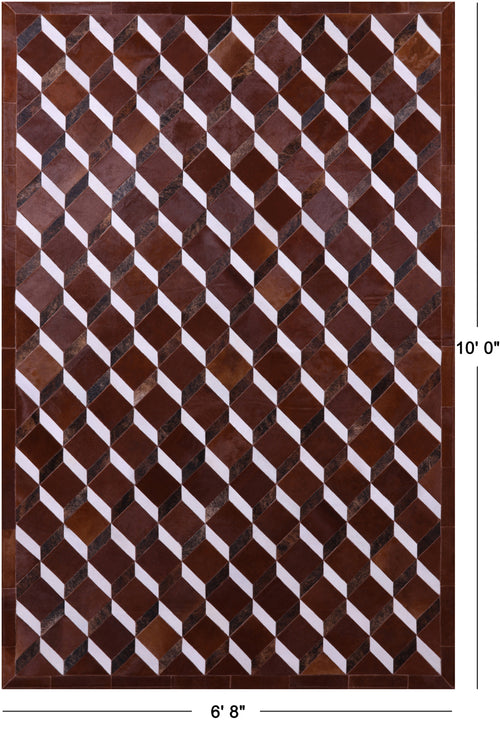 Brown & White Patchwork Natural Cowhide Rug - 6' 8