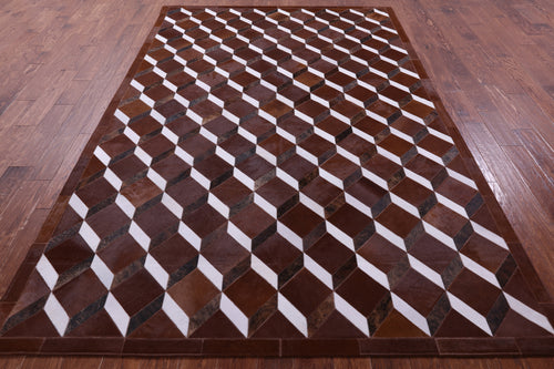 Brown & White Patchwork Natural Cowhide Rug - 6' 8
