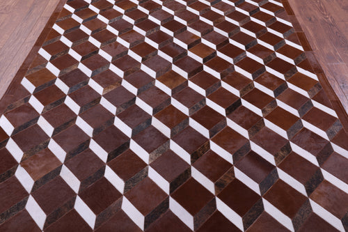 Brown & White Patchwork Natural Cowhide Rug - 6' 8