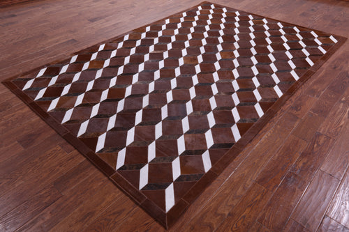 Brown & White Patchwork Natural Cowhide Rug - 6' 8