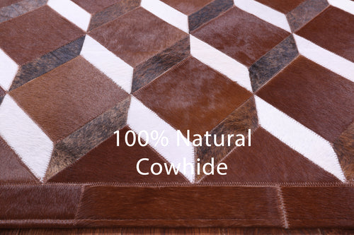 Brown & White Patchwork Natural Cowhide Rug - 6' 8