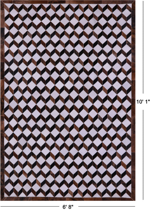 Brown & White Patchwork Natural Black Cowhide Rug - 6' 8