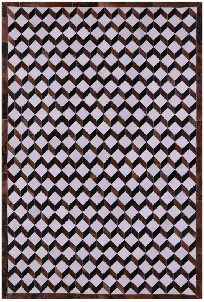 Brown & White Patchwork Natural Black Cowhide Rug - 6' 8" x 10' 1"