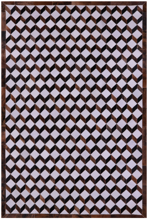 Brown & White Patchwork Natural Black Cowhide Rug - 6' 8