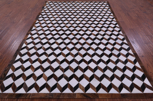 Brown & White Patchwork Natural Black Cowhide Rug - 6' 8