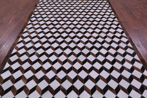 Brown & White Patchwork Natural Black Cowhide Rug - 6' 8