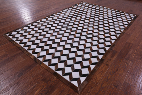 Brown & White Patchwork Natural Black Cowhide Rug - 6' 8