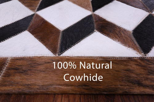 Brown & White Patchwork Natural Black Cowhide Rug - 6' 8