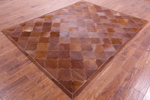 Lantern Tile Brown Patchwork Natural Cowhide Rug - 6' 8