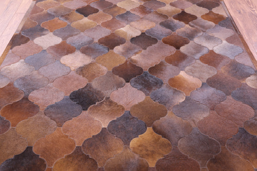 Lantern Tile Brown Patchwork Natural Cowhide Rug - 6' 8