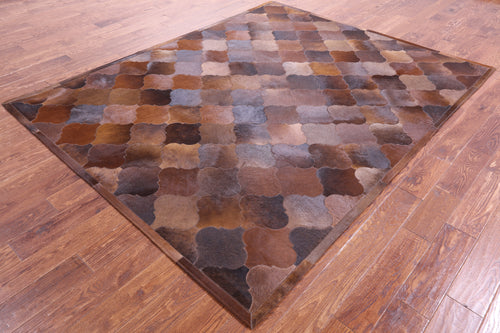 Lantern Tile Brown Patchwork Natural Cowhide Rug - 6' 8