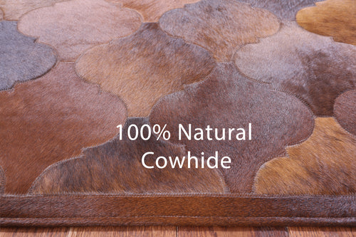 Lantern Tile Brown Patchwork Natural Cowhide Rug - 6' 8