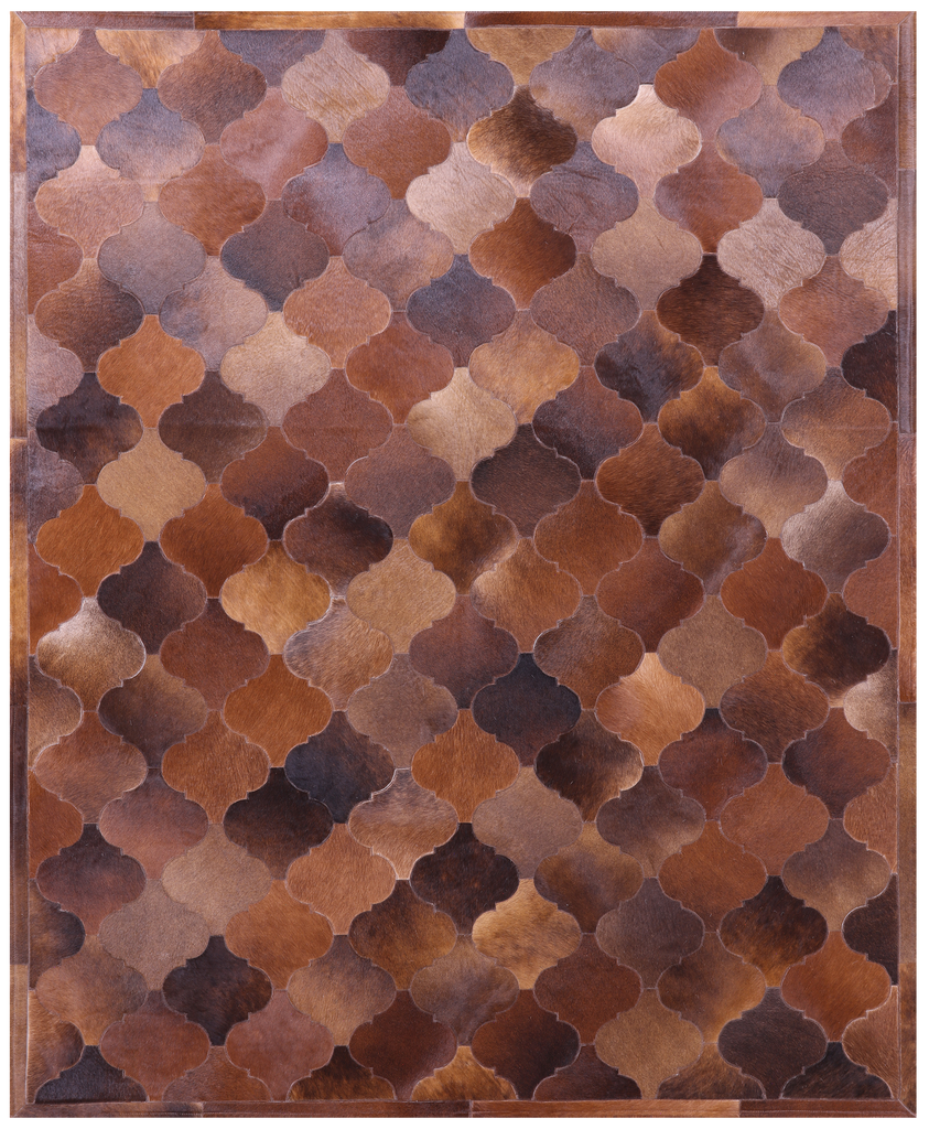 Lantern Tile Brown Patchwork Natural Cowhide Rug - 6' 8" x 8' 3"