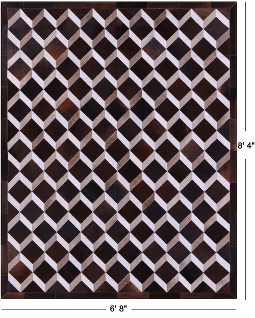 Brown & White Patchwork Natural Cowhide Rug - 6' 8