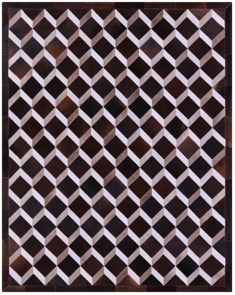 Brown & White Patchwork Natural Cowhide Rug - 6' 8" x 8' 4"