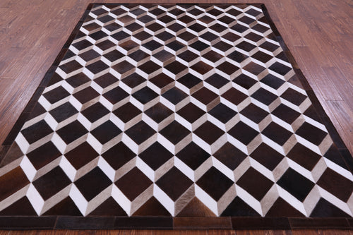Brown & White Patchwork Natural Cowhide Rug - 6' 8