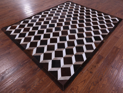 Brown & White Patchwork Natural Cowhide Rug - 6' 8