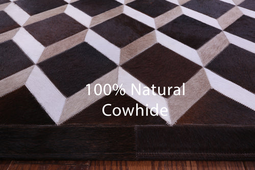 Brown & White Patchwork Natural Cowhide Rug - 6' 8