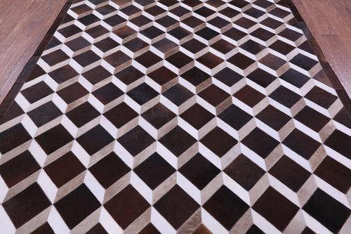 Brown & White Patchwork Natural Cowhide Rug - 6' 8