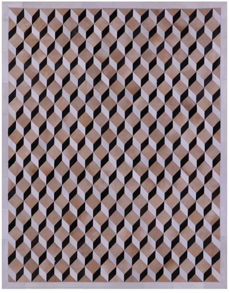 Brown & White Patchwork Natural Black Cowhide Rug - 6' 8" x 8' 3"