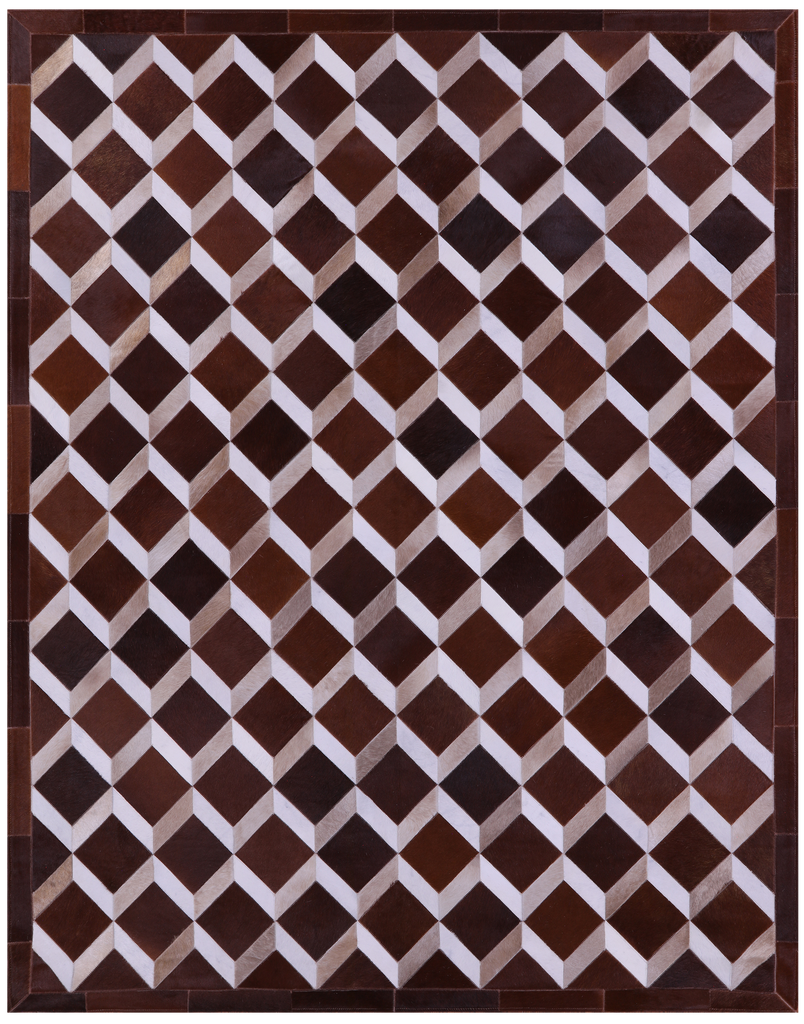 Brown & White Patchwork Natural Cowhide Rug - 6' 9" x 8' 4"