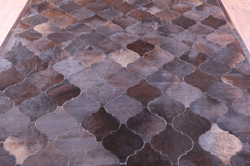 Lantern Tile Brown Patchwork Natural Cowhide Rug - 6' 8
